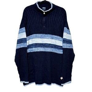 Y2K Southpole Mens Striped Quarter-Zip Ribbed Sweater Size XL  Preppy Streetwear
